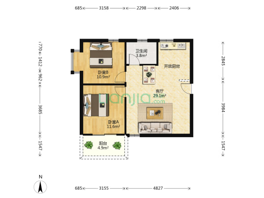 古城馨园 2室1厅1卫 80平方