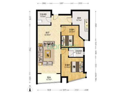 开发区 君临天下御景园  全南两居室-户型图