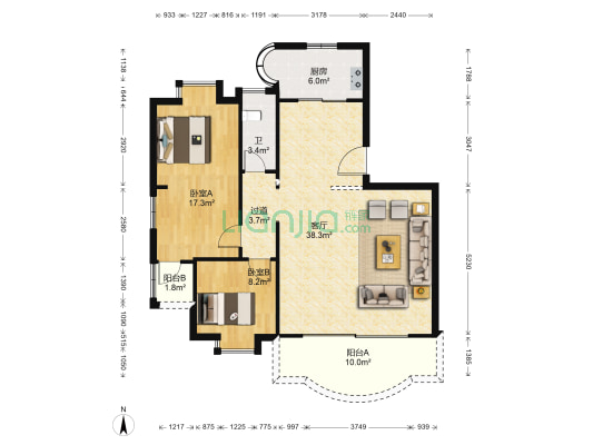 华翠园 2室1厅1卫 107平方