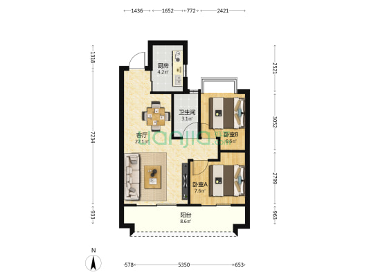 北投观海上城 2室1厅1卫 69平方