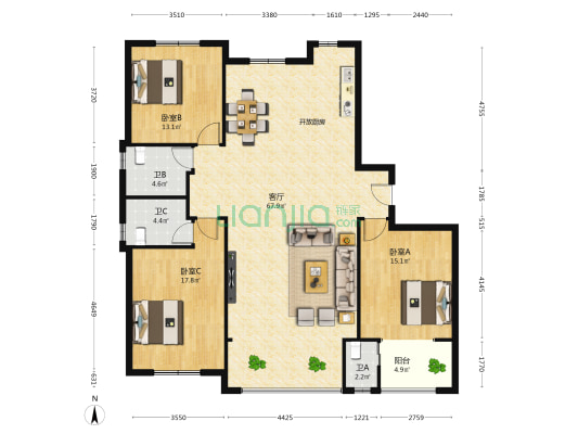 聚贤人家 3室1厅3卫 165平方