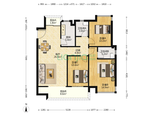 瑞仕华庭 3室1厅2卫 113平方
