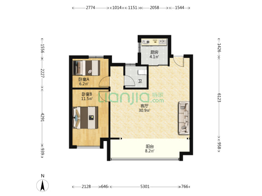 金辉优步大道一期 2室1厅1卫 87平方