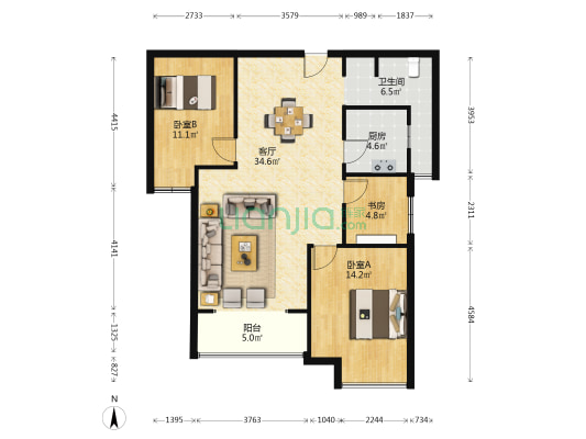 职教园四里安居苑A区 3室1厅1卫 96平方