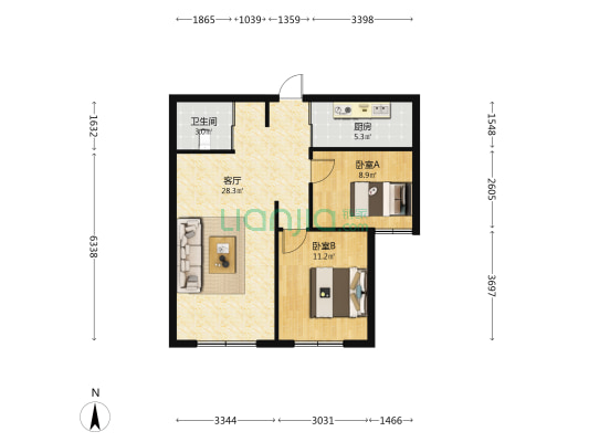 青莲花园西苑 2室1厅1卫 72平方