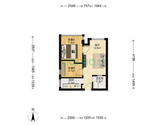 仙岳嘉园 2室1厅1卫 41平方
