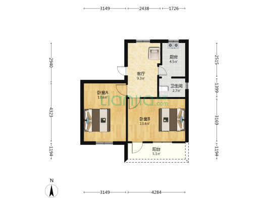 能补天巷14号 2室1厅1卫 64平方