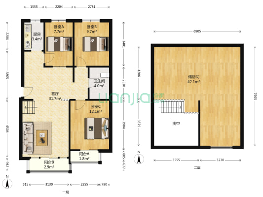 悦泰馨家 3室1厅1卫 90平方