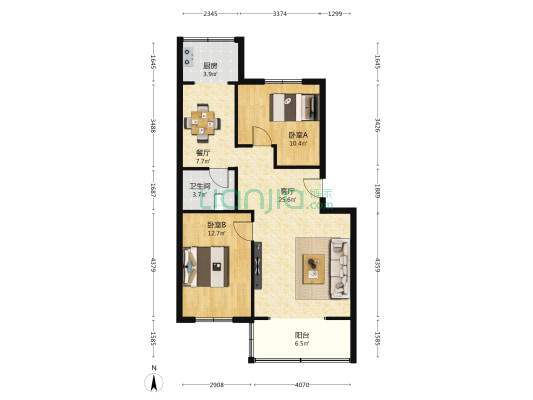 锅炉厂一号院 2室2厅1卫 88平方