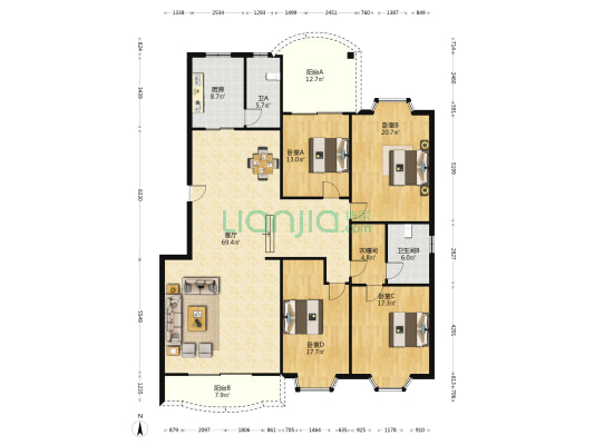 翰福楼 4室1厅2卫 204平方