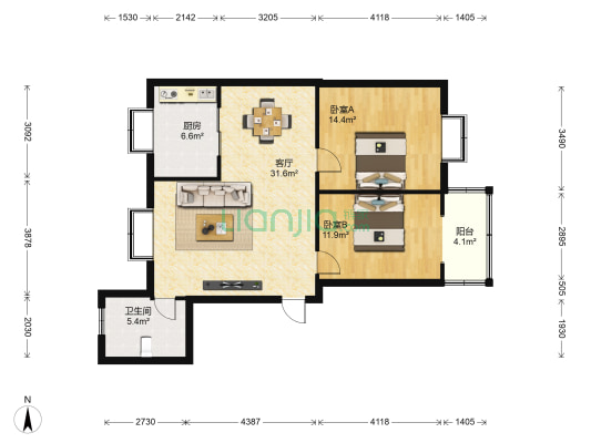 假日名门 2室1厅1卫 98平方