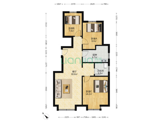 万科金域国际C区佳澜苑 3室1厅1卫 92平方