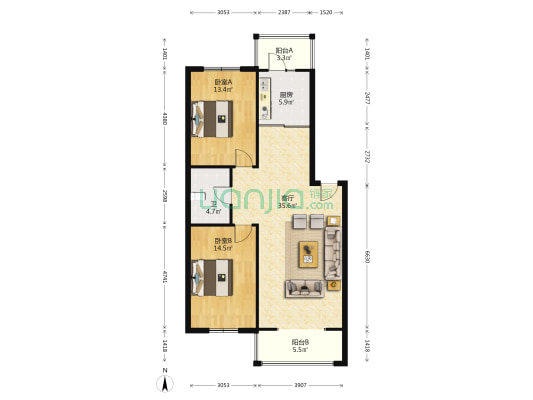 林科家园 2室1厅1卫 104平方