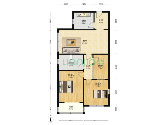 和平商厦 3室1厅1卫 122平方