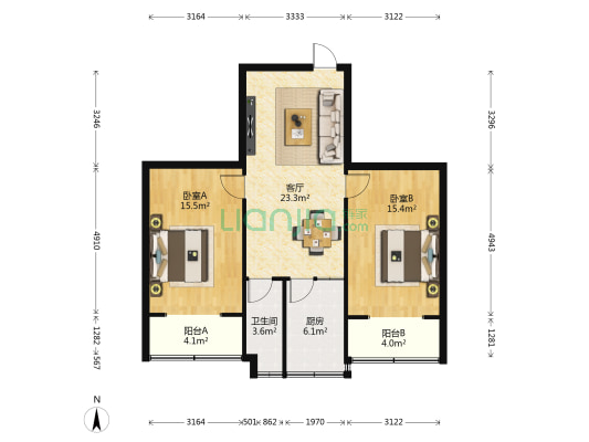 自强小区(莲湖) 2室1厅1卫 88平方