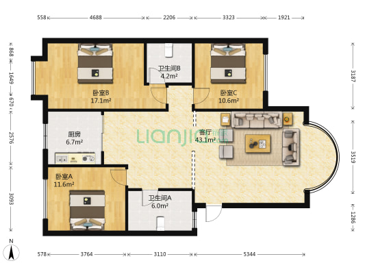 明珠花园 3室1厅2卫 122平方