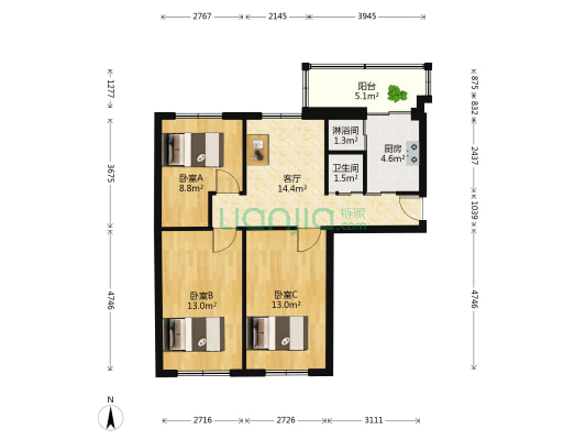 云鹤胡同 3室1厅2卫 88平方