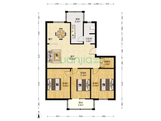 省药检所住宅小区 3室1厅1卫 101平方