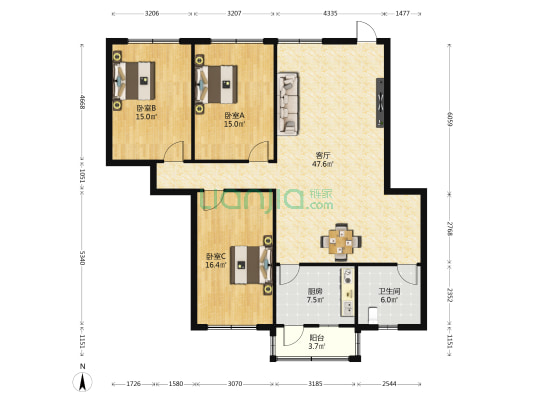 金泰小区 3室1厅1卫 129平方