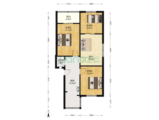 将军街8号 3室1厅1卫 66平方