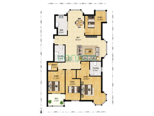锦绣花苑 4室1厅2卫 153平方