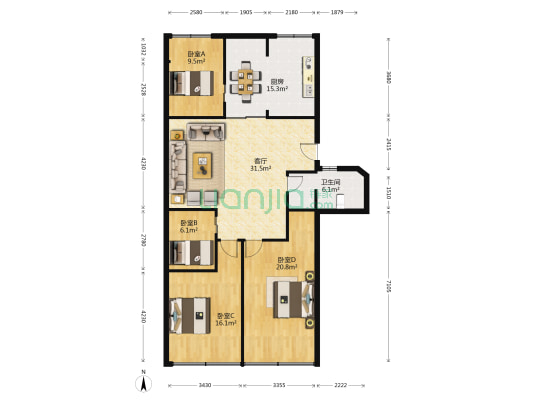 绘园新村二区 4室1厅1卫 131平方