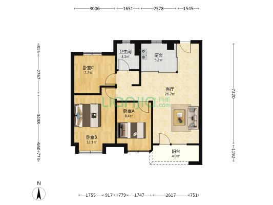 芝罘万科城 3室1厅1卫 99平方