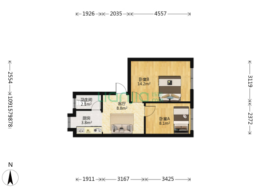 豆芽巷15号 2室1厅1卫 49平方