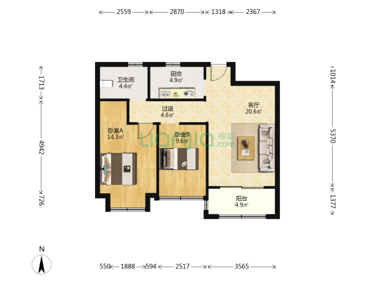 荣城花苑 2室1厅1卫 82平方