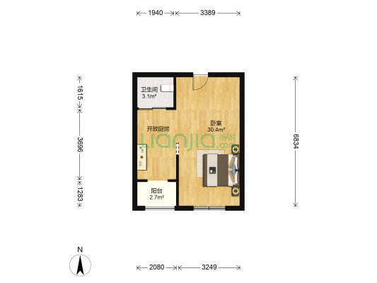 北国奥林匹克花园 1室0厅1卫 54平方