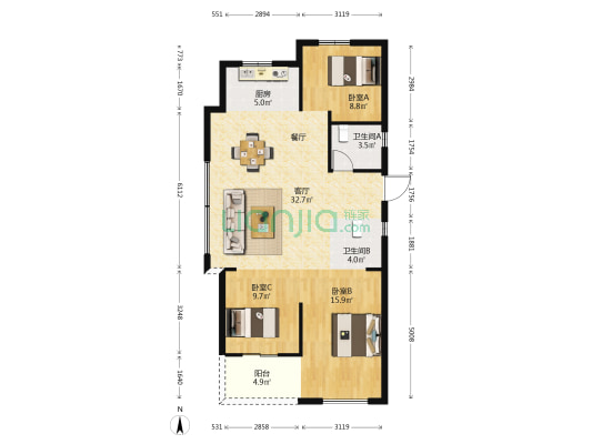 融侨誉江 3室1厅2卫 99平方