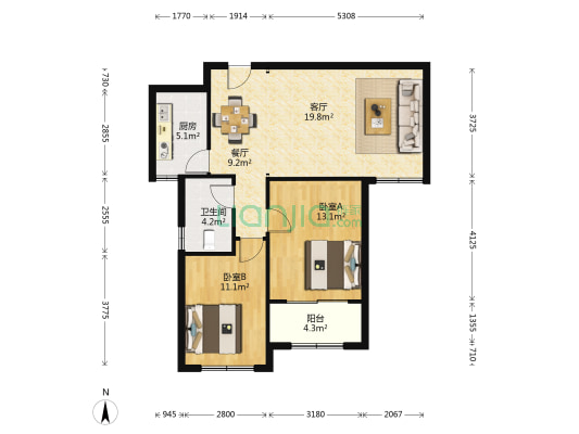泰和家苑 2室2厅1卫 94平方