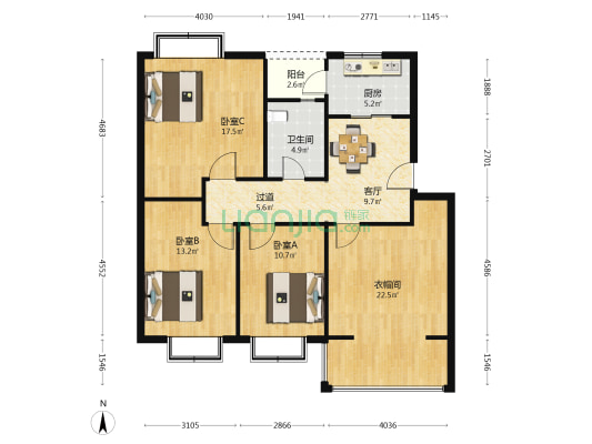 潮音小区 3室1厅1卫 105平方