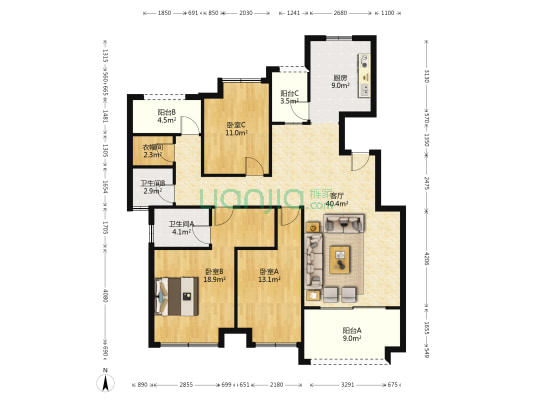 马赛庄园 3室1厅2卫 136平方
