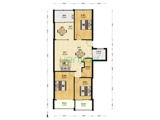 梅盛苑 3室2厅1卫 125平方