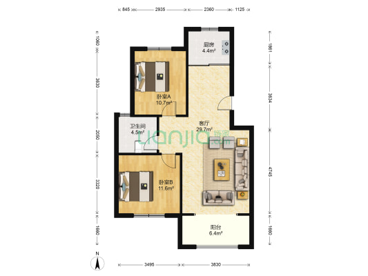 恒源花园 2室1厅1卫 79平方