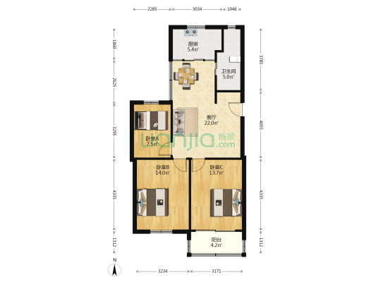工农路14号 3室1厅1卫 82平方