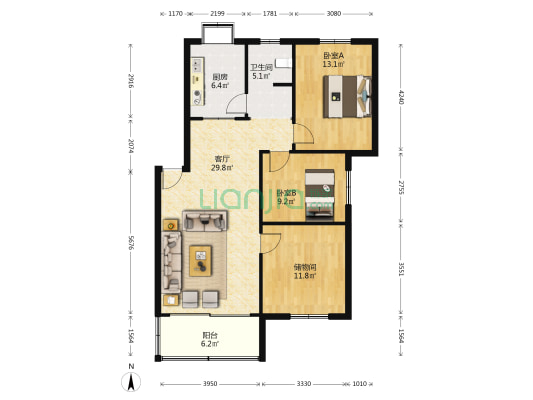 农机所宿舍 2室1厅1卫 102平方