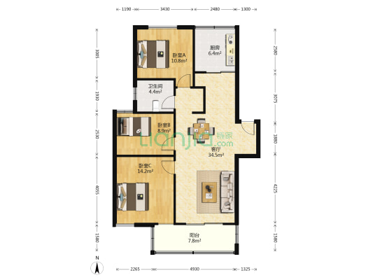 中坤苑 3室1厅1卫 106平方