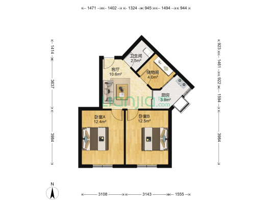 小东门铁路小区 2室1厅1卫 57平方