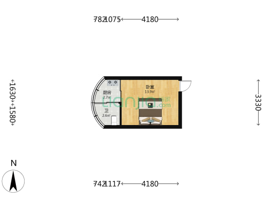 汇景综合楼 1室0厅1卫 26平方