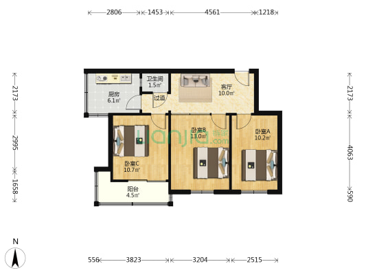 粮油家属院（丰登北路） 3室1厅1卫 66平方