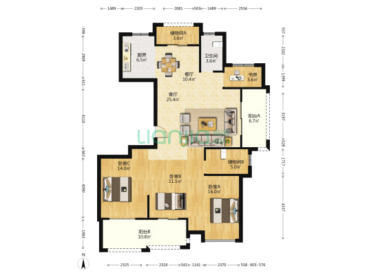 卧龙银湖湾 4室2厅1卫 138平方