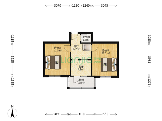 面粉二厂西区 2室2厅1卫 53平方
