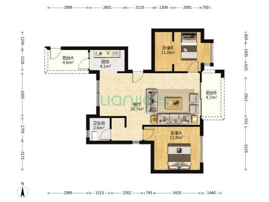 千山墅 2室1厅1卫 89平方