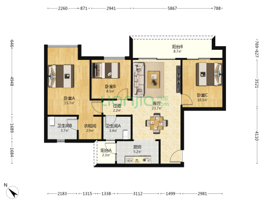 博翠江岸 3室1厅2卫 103平方