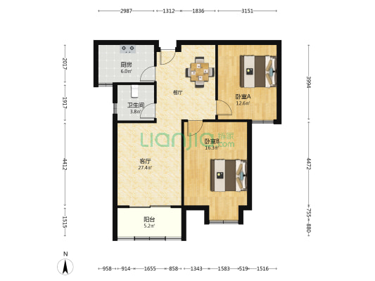 金葡萄家园B区(太原路) 2室1厅1卫 95平方