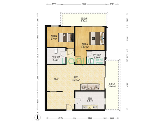 宁馨苑 2室1厅2卫 115平方