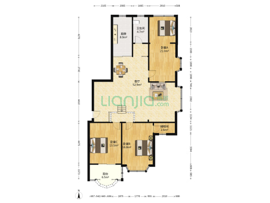 龙蟠花苑南园 3室1厅1卫 159平方