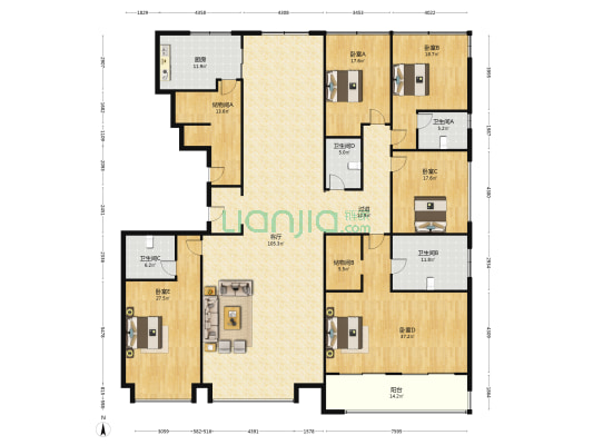 置地汇金商务中心 5室1厅4卫 367平方
